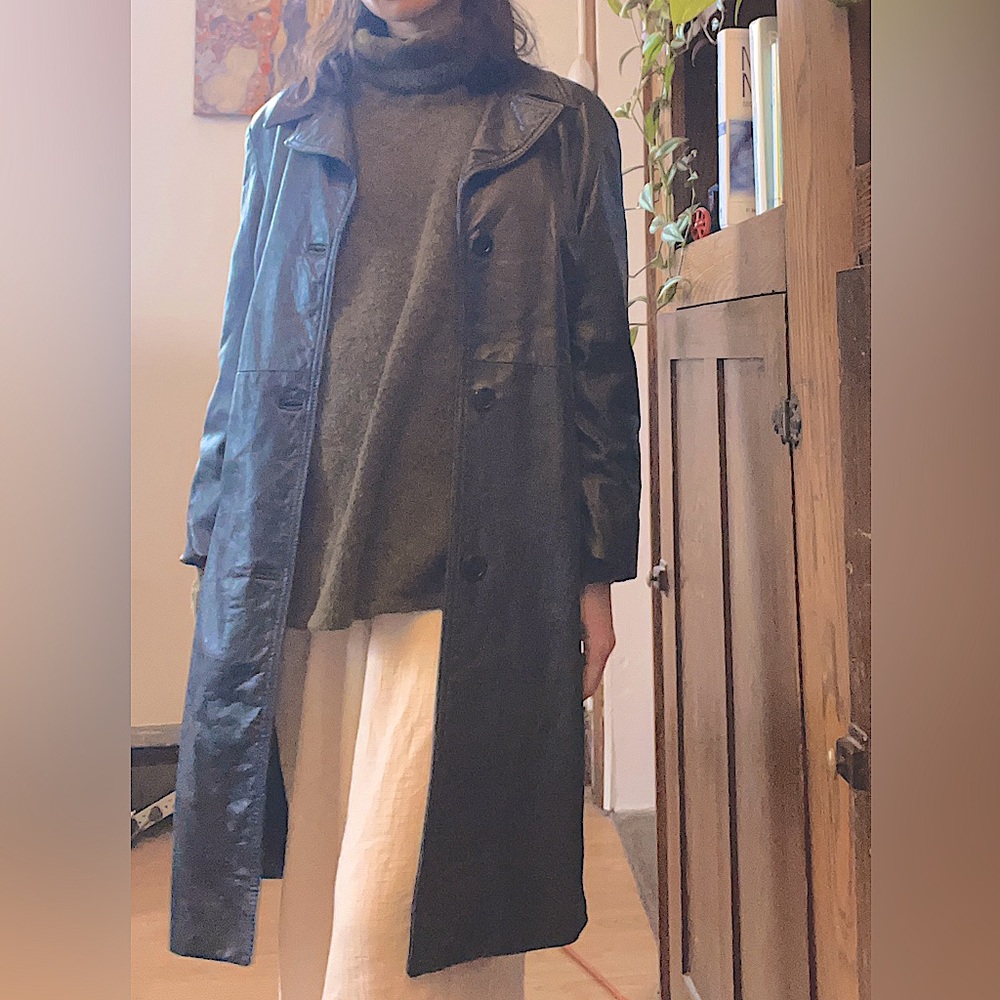 Vintage 90s Oscar Leopold Leather Trench Coat